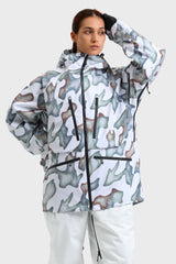 Women's Marble Pattern Multifunctional Waterproof Insulated Snow Jacket