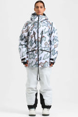Women's Marble Pattern Multifunctional Waterproof Insulated Snow Jacket