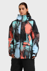 Women's Marble Pattern Multifunctional Waterproof Insulated Snow Jacket