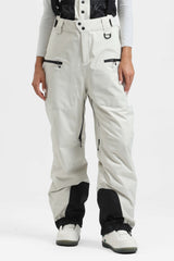 Pantalones de nieve holgados con aislamiento de color café para mujer con tirantes desmontables 