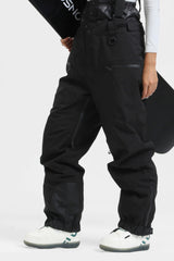Pantalones de nieve holgados con aislamiento de color café para mujer con tirantes desmontables 