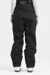 Pantalones de nieve holgados con aislamiento de color café para mujer con tirantes desmontables 