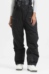 Pantalones de nieve holgados con aislamiento de color café para mujer con tirantes desmontables 