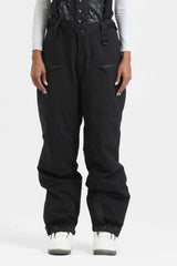 Pantalones de nieve holgados con aislamiento negro para mujer con tirantes desmontables