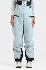 Pantalones de nieve holgados con aislamiento de color café para mujer con tirantes desmontables 