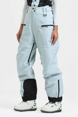 Pantalones de nieve holgados con aislamiento de color café para mujer con tirantes desmontables 