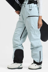 Pantalones de nieve holgados con aislamiento de color café para mujer con tirantes desmontables 