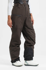 Pantalones de nieve holgados con aislamiento de color café para mujer con tirantes desmontables 