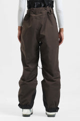 Pantalones de nieve holgados con aislamiento de color café para mujer con tirantes desmontables 