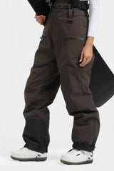 Pantalones de nieve holgados con aislamiento de color café para mujer con tirantes desmontables 