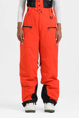 Pantalones de nieve holgados con aislamiento de color café para mujer con tirantes desmontables 