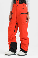 Pantalones de nieve holgados con aislamiento de color café para mujer con tirantes desmontables 