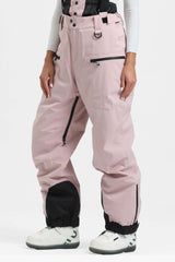 Pantalones de nieve holgados con aislamiento de color café para mujer con tirantes desmontables 