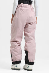 Pantalones de nieve holgados con aislamiento de color café para mujer con tirantes desmontables 