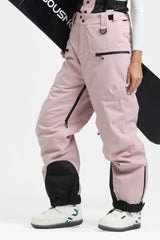 Pantalones de nieve holgados con aislamiento de color café para mujer con tirantes desmontables 