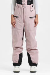 Pantalones de nieve holgados con aislamiento de color café para mujer con tirantes desmontables 