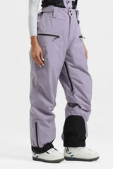 Pantalones de nieve holgados con aislamiento de color café para mujer con tirantes desmontables 