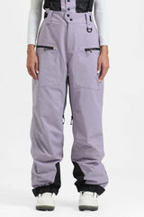 Pantalones de nieve holgados con aislamiento de color café para mujer con tirantes desmontables 