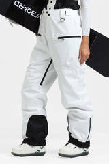 Pantalones de nieve holgados con aislamiento de color café para mujer con tirantes desmontables 