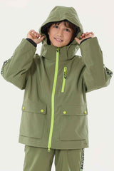 Kids' Black Sporty Logo Tape Waterproof Insulated Snow Jacket
