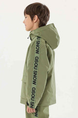 Kids' Army Green Sporty Logo Tape Waterproof Insulated Snow Jacket