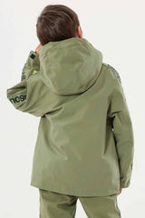 Kids' Army Green Sporty Logo Tape Waterproof Insulated Snow Jacket