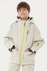 Kids' Black Sporty Logo Tape Waterproof Insulated Snow Jacket