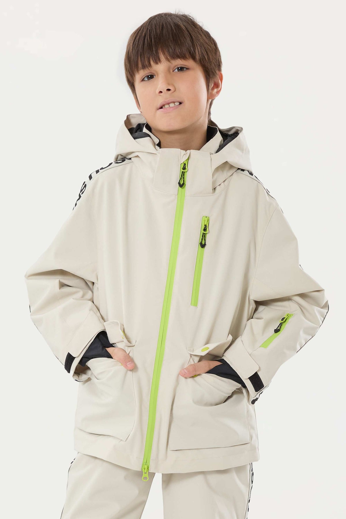 Kids' Off White Sporty Logo Tape Waterproof Insulated Snow Jacket