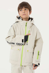 Kids' Black Sporty Logo Tape Waterproof Insulated Snow Jacket