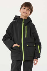 Kids' Khaki Sporty Logo Tape Waterproof Insulated Snow Jacket