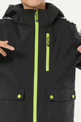 Kids' Black Sporty Logo Tape Waterproof Insulated Snow Jacket