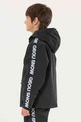 Kids' Black Sporty Logo Tape Waterproof Insulated Snow Jacket