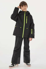 Kids' Black Sporty Logo Tape Waterproof Insulated Snow Jacket