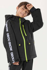 Kids' Khaki Sporty Logo Tape Waterproof Insulated Snow Jacket