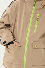 Kids' Khaki Sporty Logo Tape Waterproof Insulated Snow Jacket