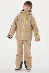 Kids' Khaki Sporty Logo Tape Waterproof Insulated Snow Jacket