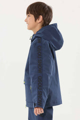 Kids' Navy Blue Sporty Logo Tape Waterproof Insulated Snow Jacket