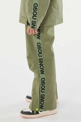 Kids’ Army Green Insulated Snow Pants with Suspenders