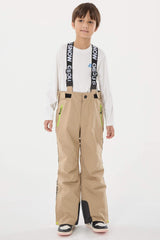 Kids’ Army Green Insulated Snow Pants with Suspenders
