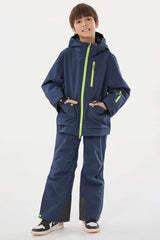 Kids’ Army Green Insulated Snow Pants with Suspenders