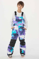 Boys’ Blue Tie-dye Reflective Durable Workwear Snow Bibs