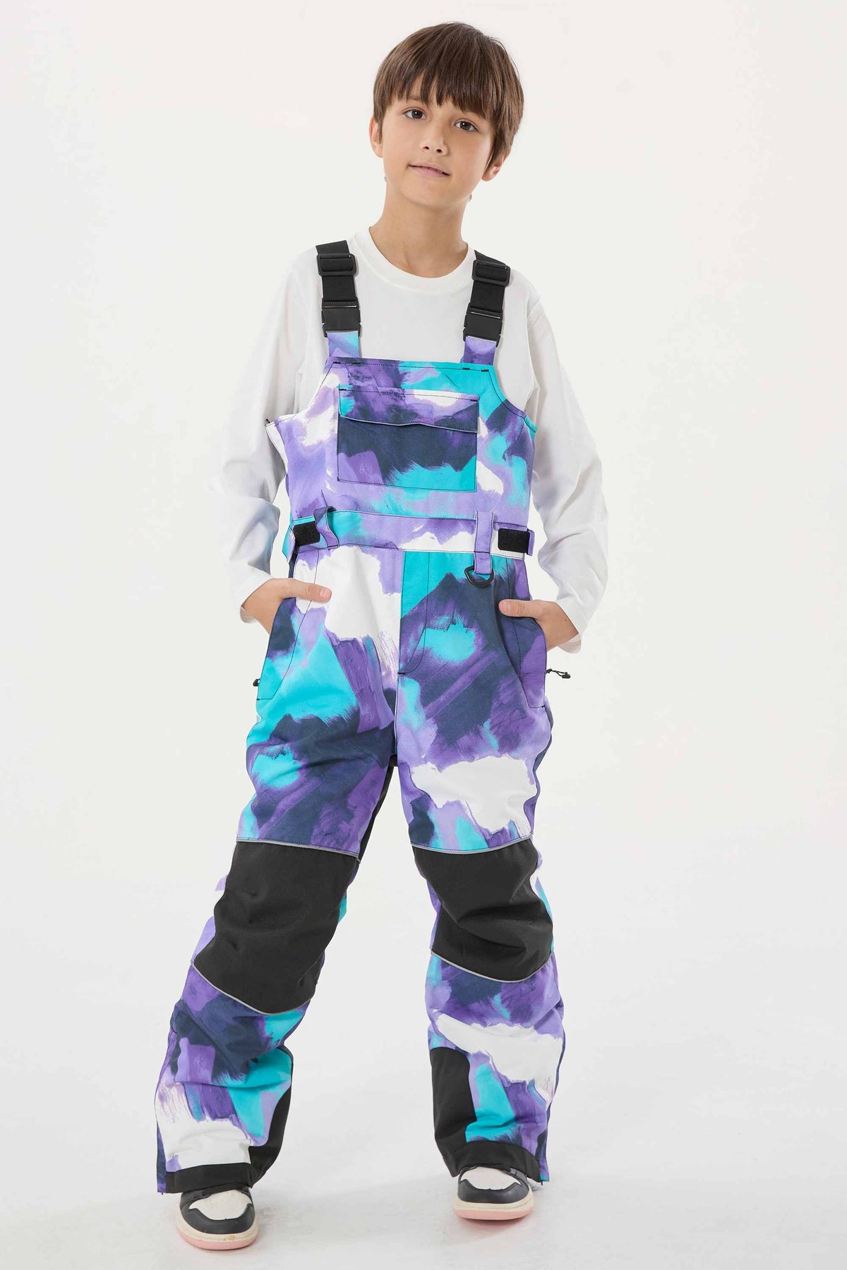 Boys’ Purple Tie-dye Reflective Durable Workwear Snow Bibs