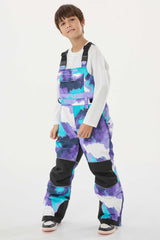Boys’ Blue Tie-dye Reflective Durable Workwear Snow Bibs