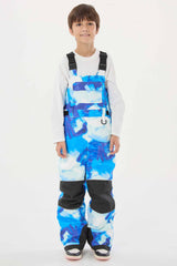 Boys’ Blue Tie-dye Reflective Durable Workwear Snow Bibs