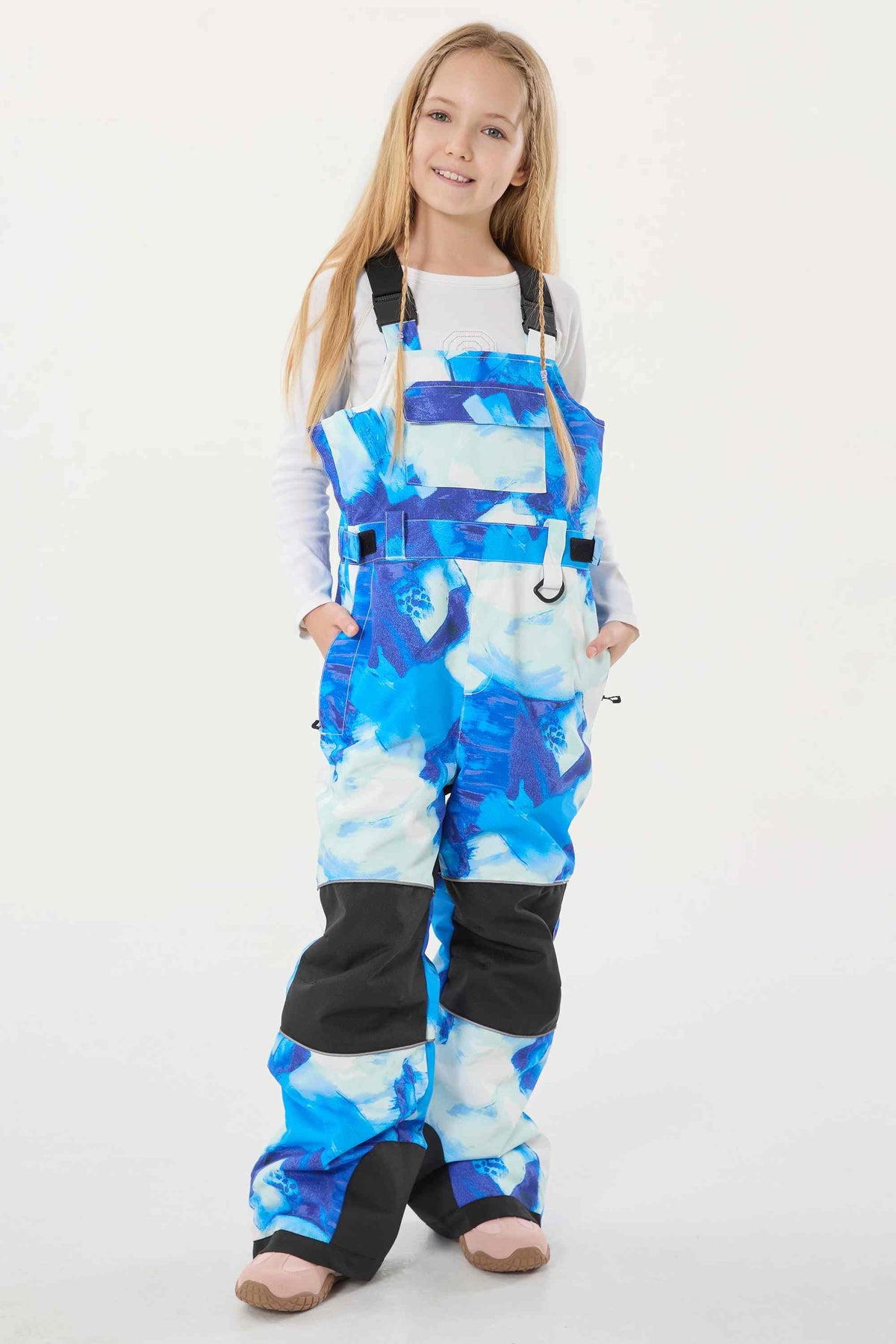 Girls’ Navy Blue Reflective Durable Workwear Snow Bibs