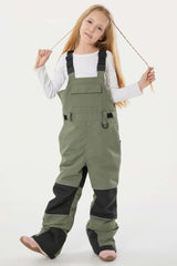 Girls’ Khaki Reflective Durable Workwear Snow Bibs