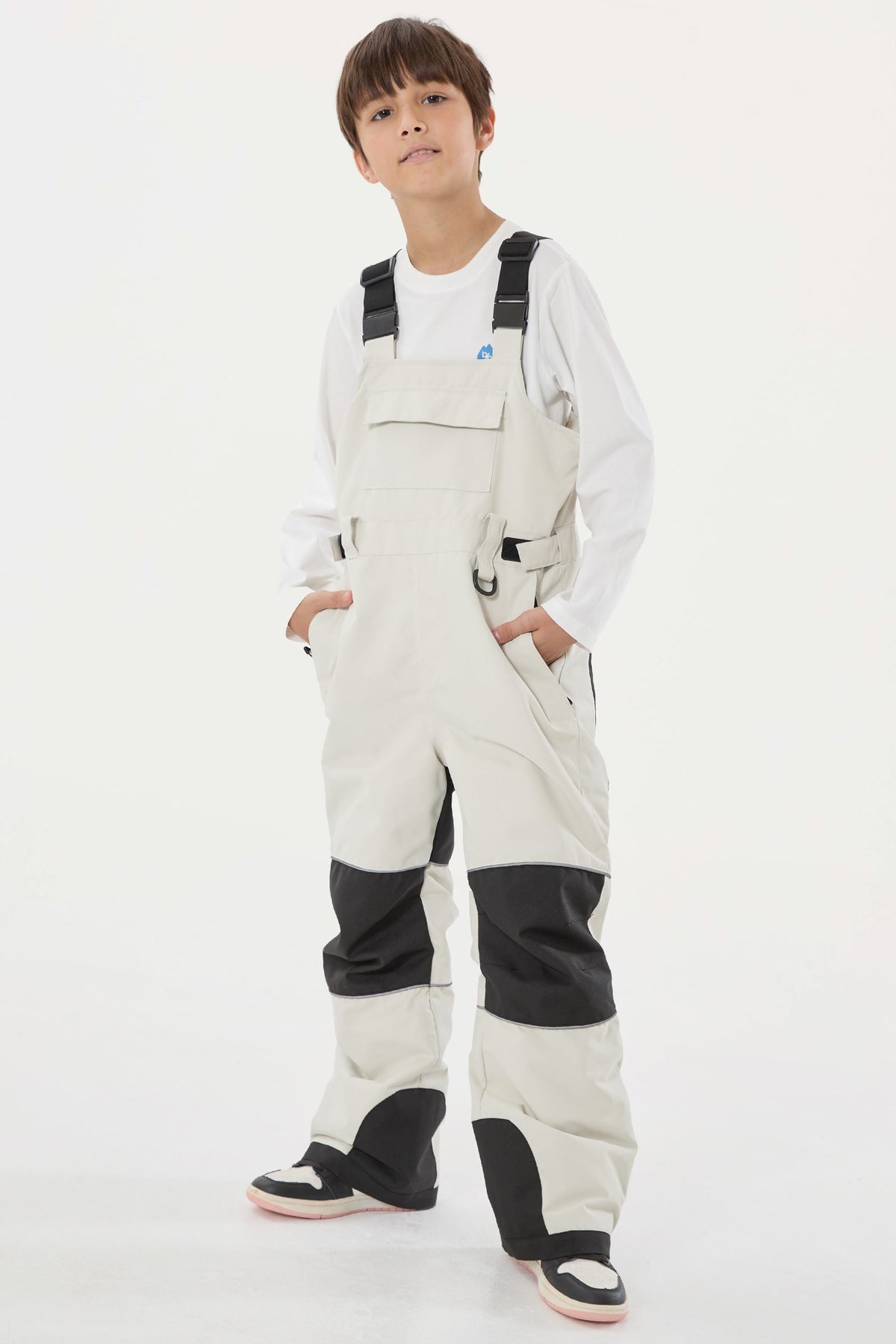 Boys’ Off White Reflective Durable Workwear Snow Bibs