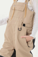 Girls’ Army Green Reflective Durable Workwear Snow Bibs