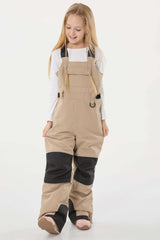 Girls’ Khaki Reflective Durable Workwear Snow Bibs