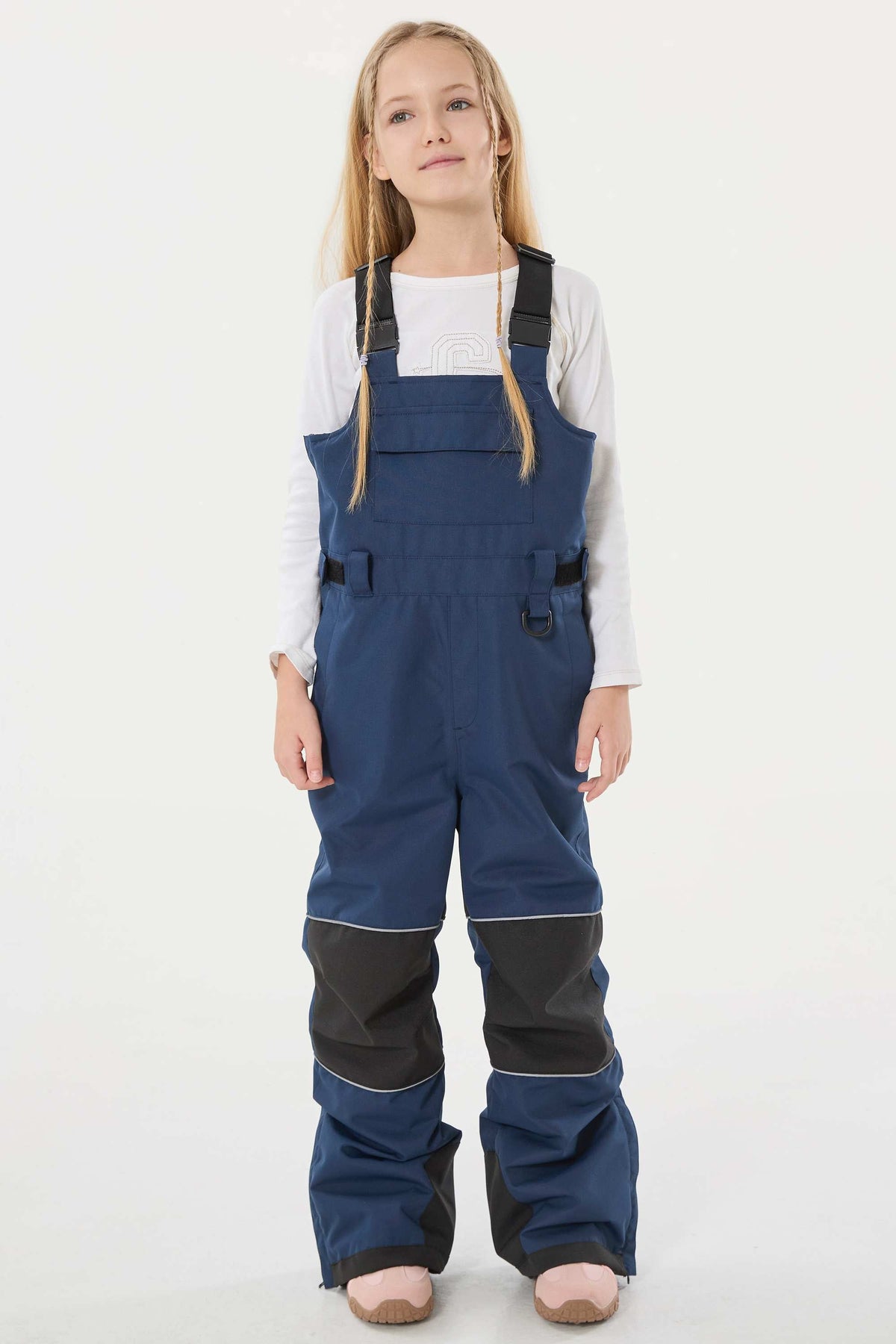 Girls’ Navy Blue Reflective Durable Workwear Snow Bibs